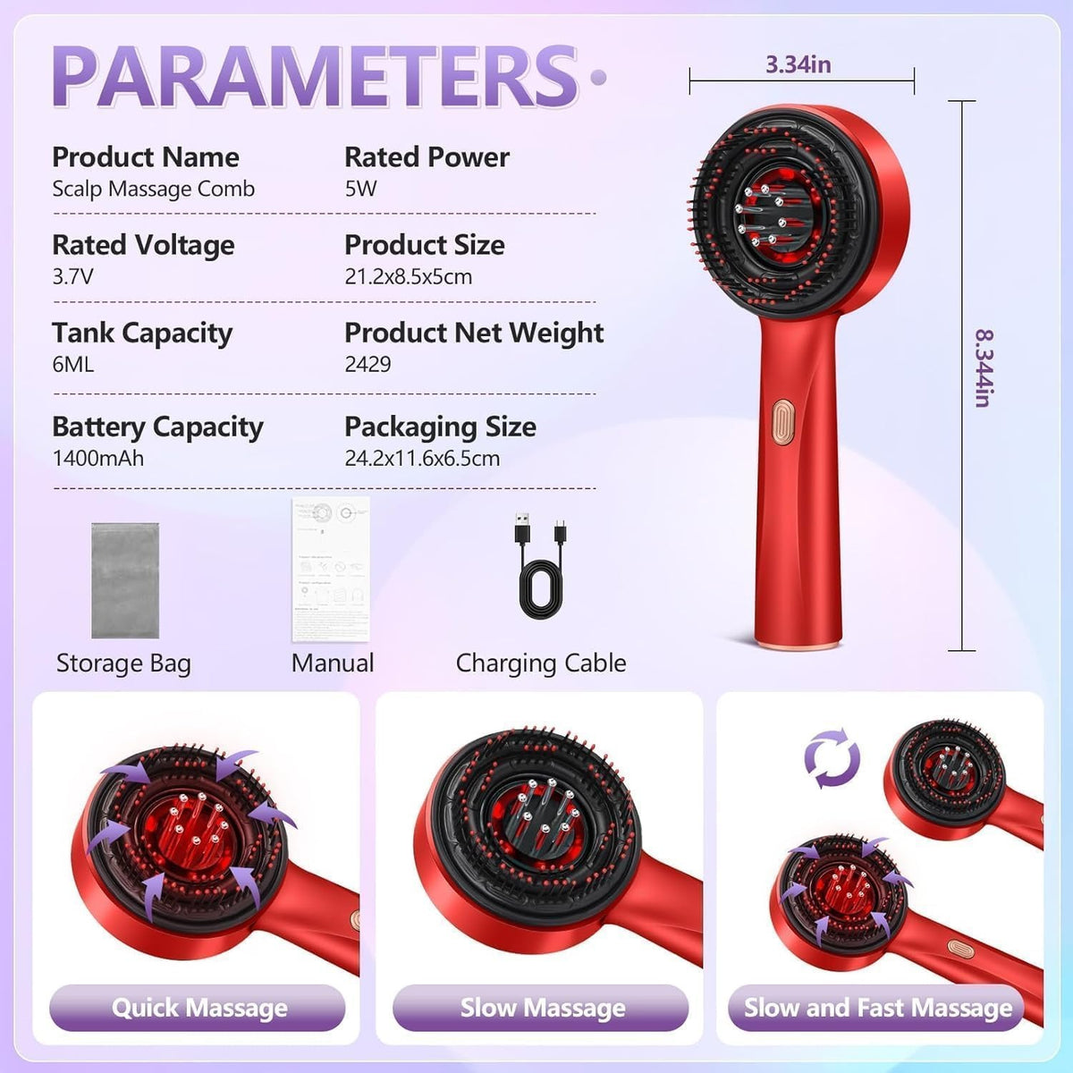 LED Hair Growth Therapy Scalp Massage Brush