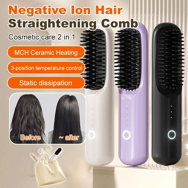 Portable Cordless Hair Straightener Brush