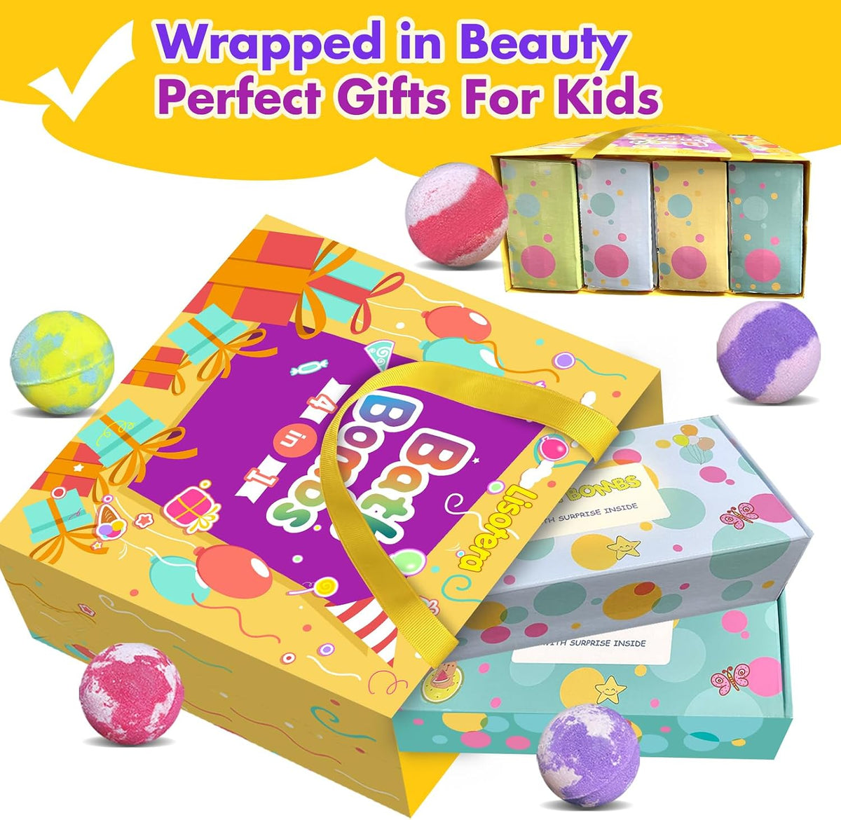 Kids Surprise Bath Bomb Set with Hidden Toy