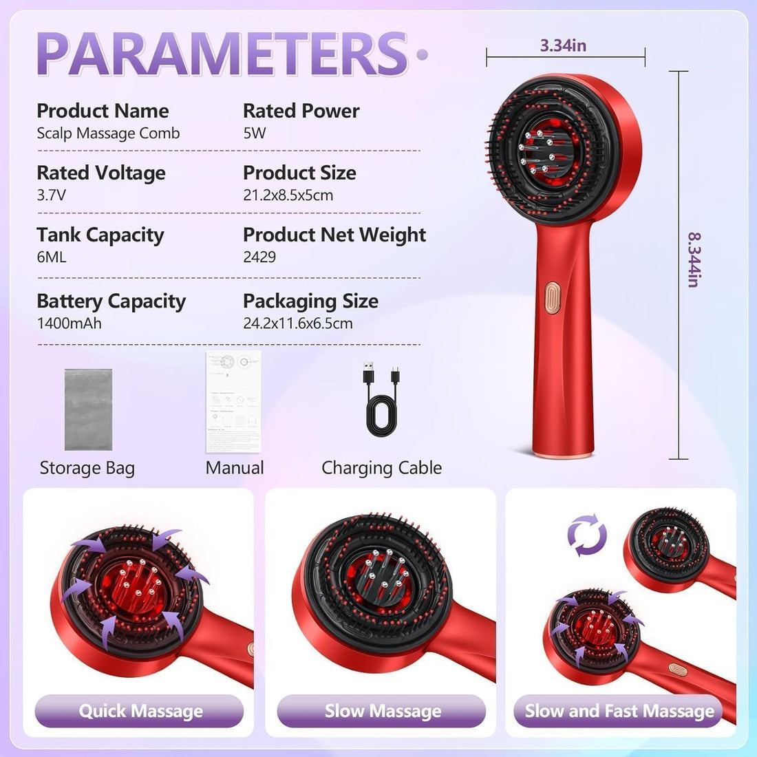LED Hair Growth Therapy Scalp Massage Brush