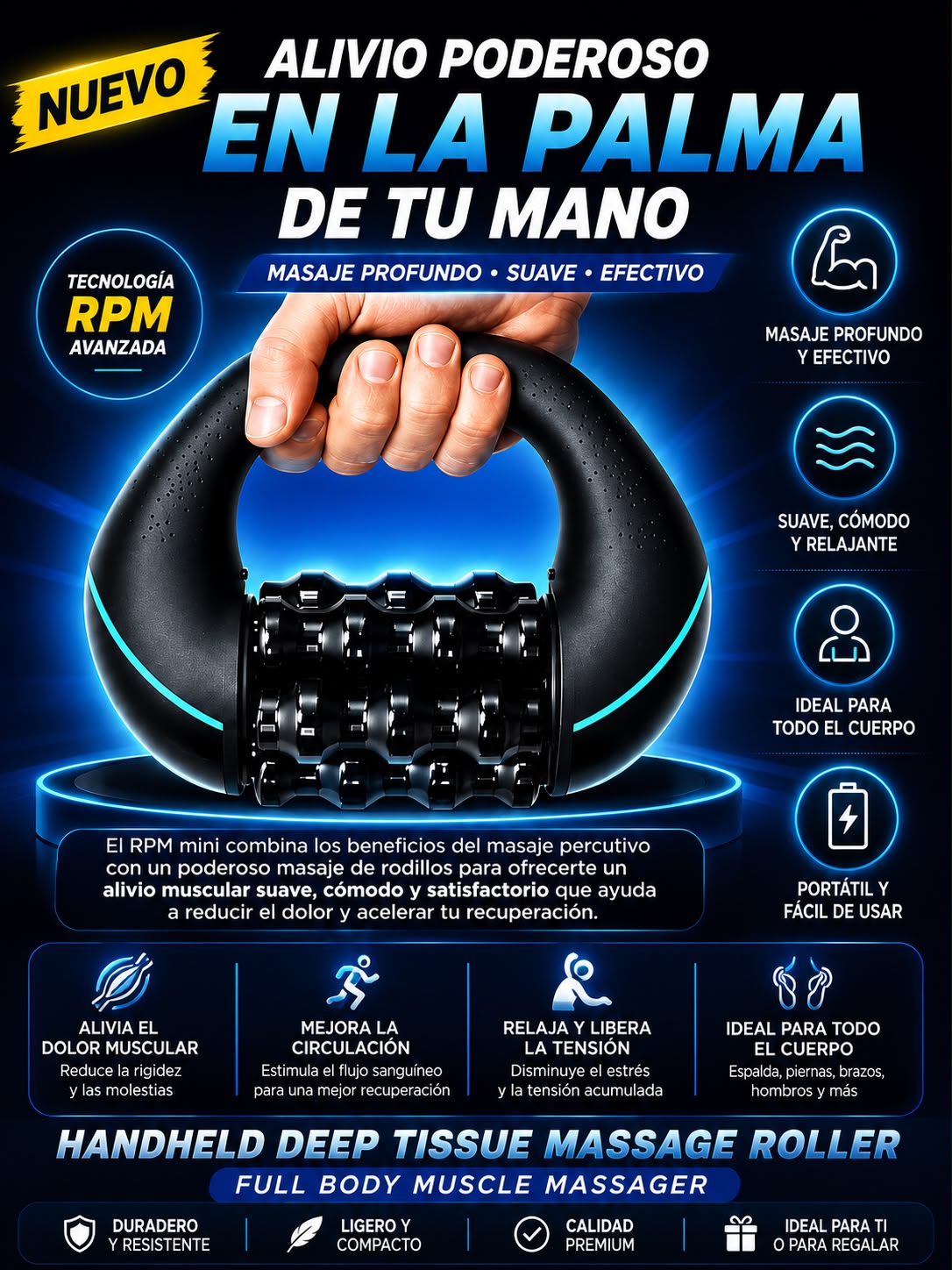 Handheld Deep Tissue Massage Roller | Full Body Muscle Massager