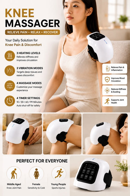 360° Heated Knee Massager – 3 Heat Levels, 4 Vibration Modes, Cordless &amp; Rechargeable