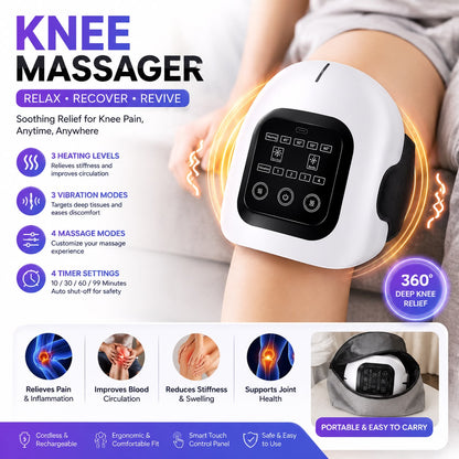 360° Heated Knee Massager – 3 Heat Levels, 4 Vibration Modes, Cordless &amp; Rechargeable